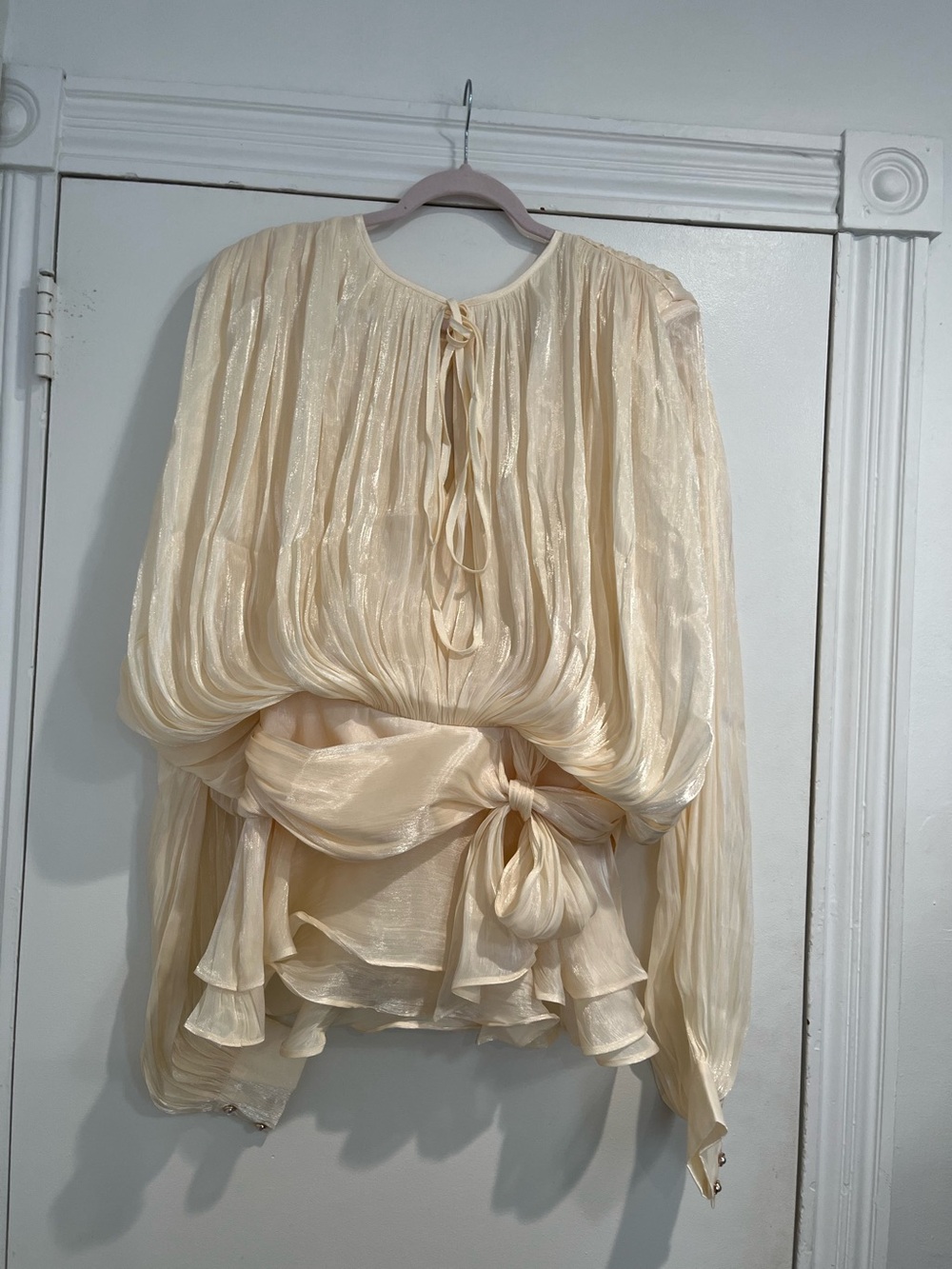 Miss Rosier Cream Pleated & Ruffled Eugenie Mini Dress Sz. M NWT - Picture 3 of 15